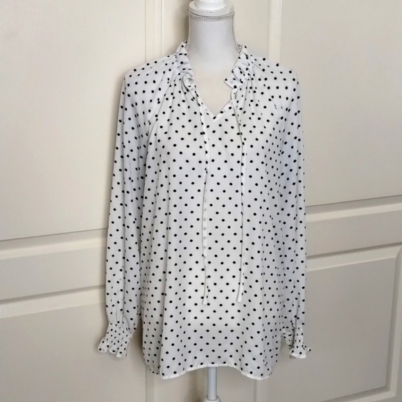 Time & Tru women's large (12/14) black white dot with metallic fleck blouse - Picture 1 of 11